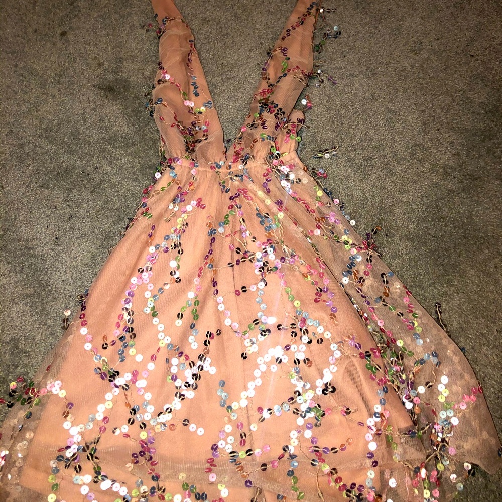 Nude pink sequined mini dress